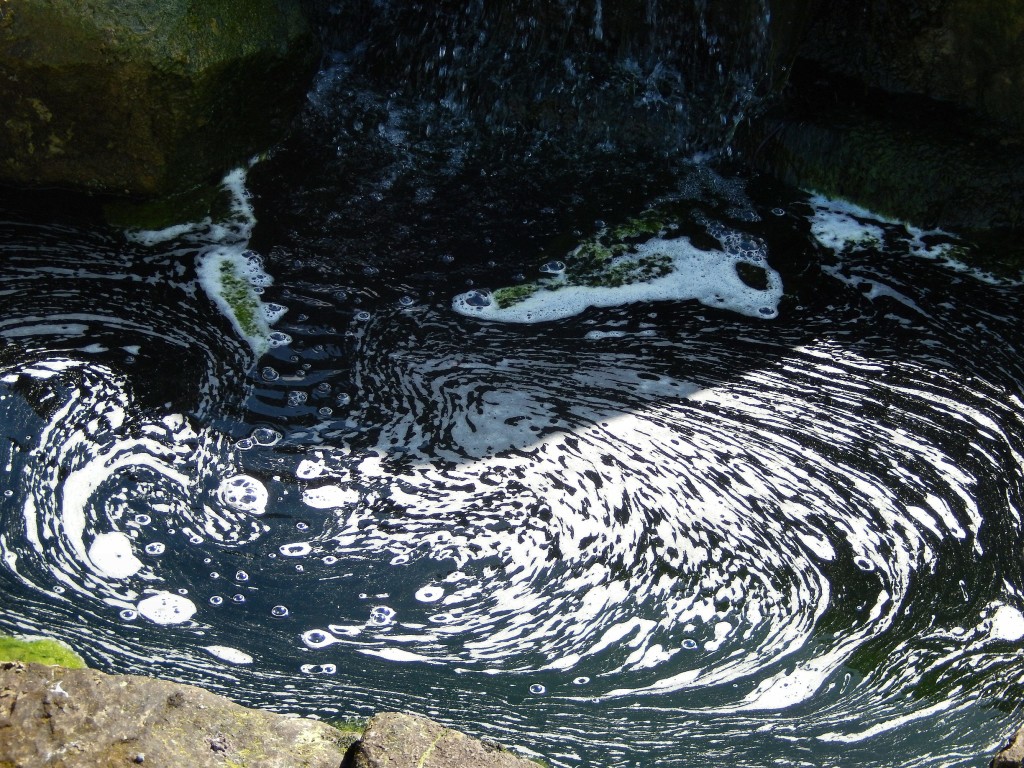 Nature's Chaos: eddying foam below waterfall