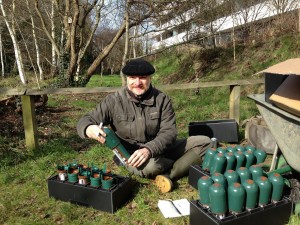 Ian labelling traps (Joanne photo)